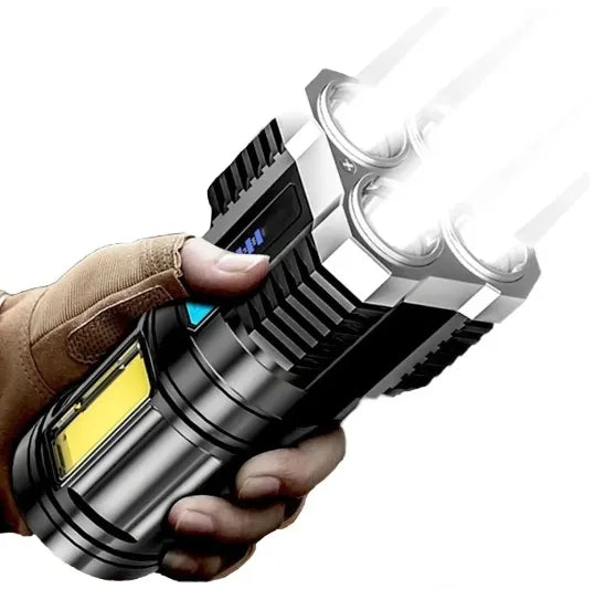 Lanterna LED Prova D'água de 4 Núcleos: Potência Máxima com Recarga USB