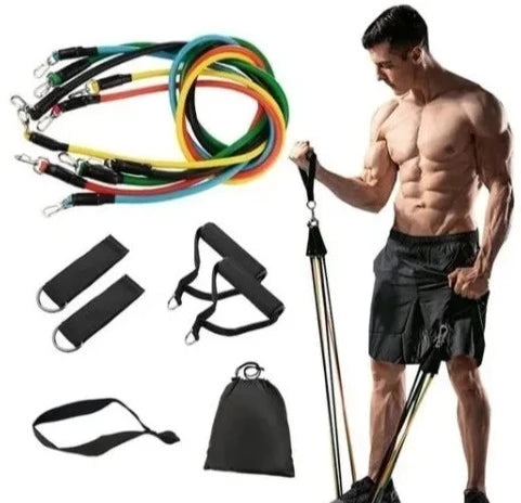 Kit de 11 Extensores Elásticos - Musculação, Yoga e Pilates.